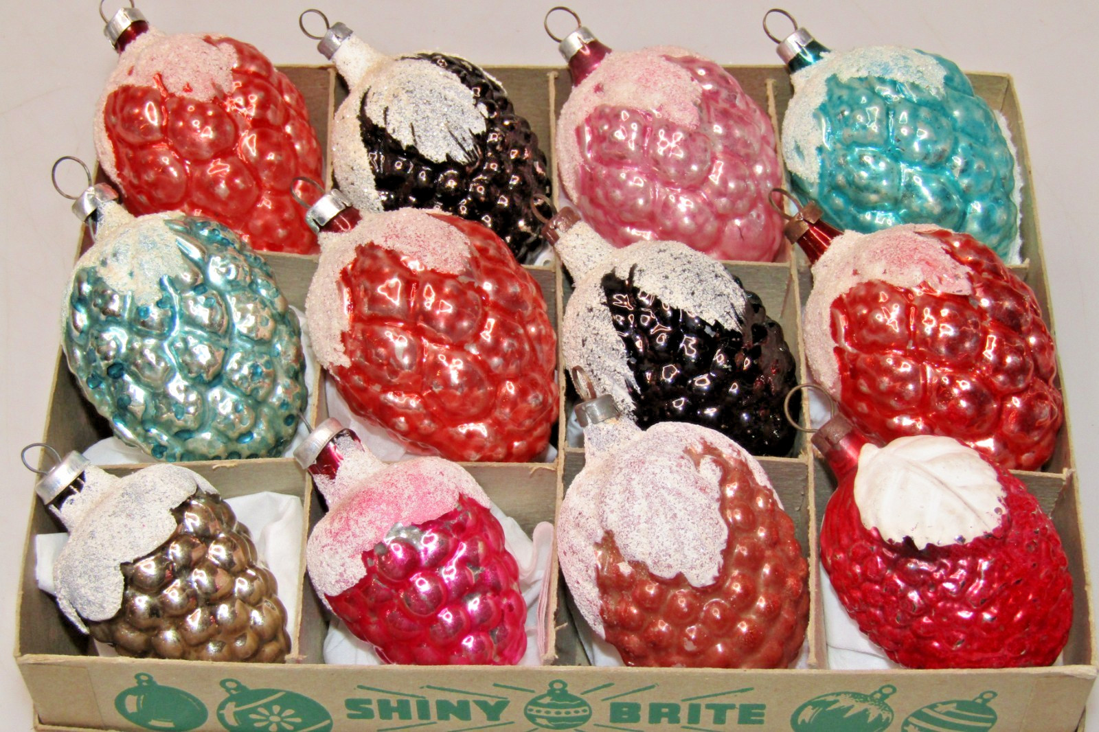 Lot Antique VTG Glass Embossed Mica Cap BERRY DROP Christmas Ornaments Germany