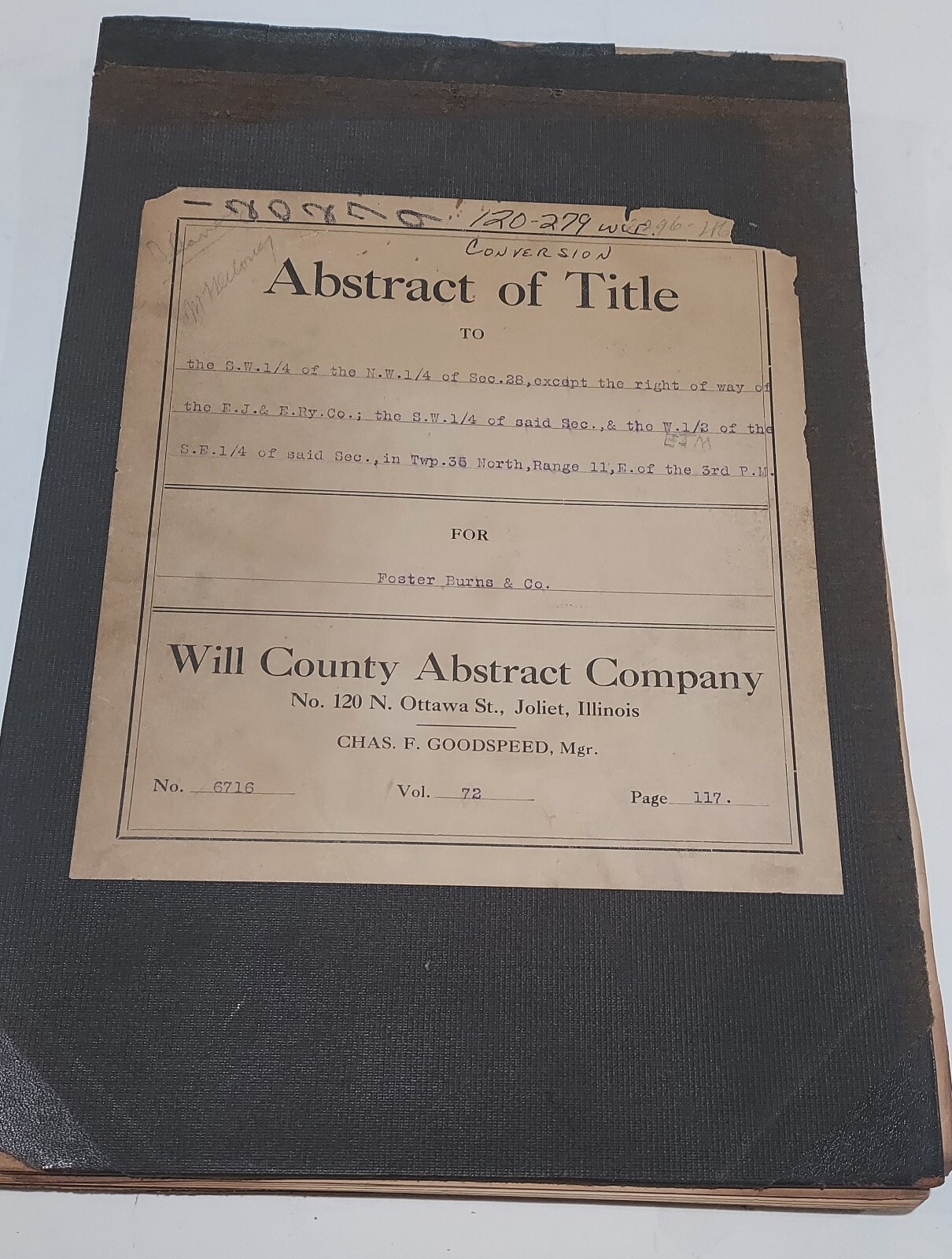 Antique Abstract of Illinois Title & Estate Documents 1800's 100+ Pages