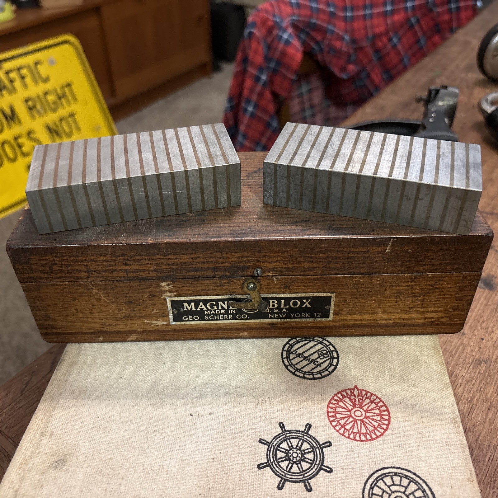 2 Vintage George Scherr Co. Magnetic Transfer Blocks Precision Machinist Tools