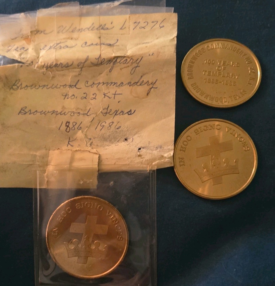 3 Vtg 1986 Masonic Knights Templar Coins Brownwood Texas Commandery 22 MEDAL NOS