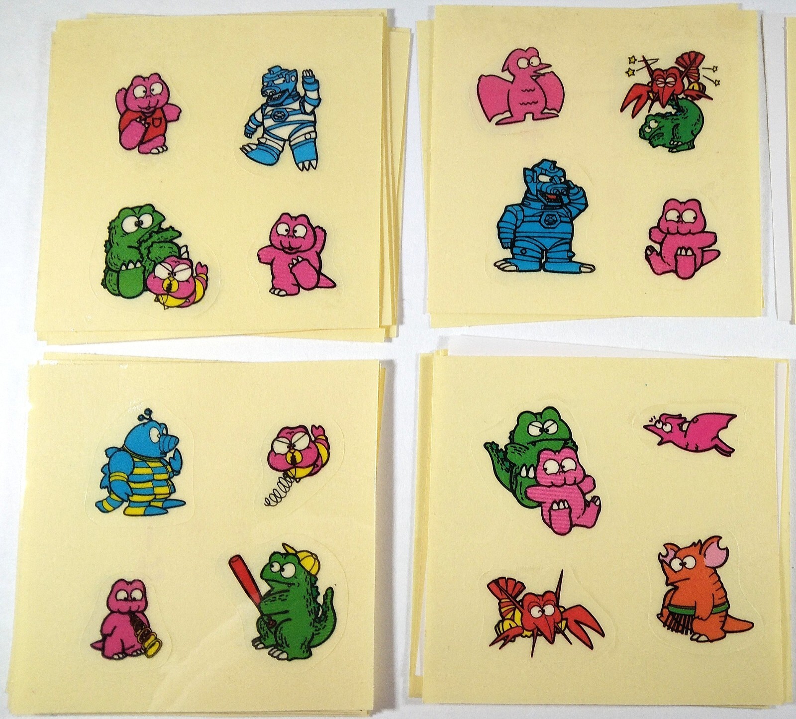🟢🔥 4x GODZILLAND 1984 VINTAGE UNUSED STICKER SHEET SET MINILLA EBIRAH GODZILLA