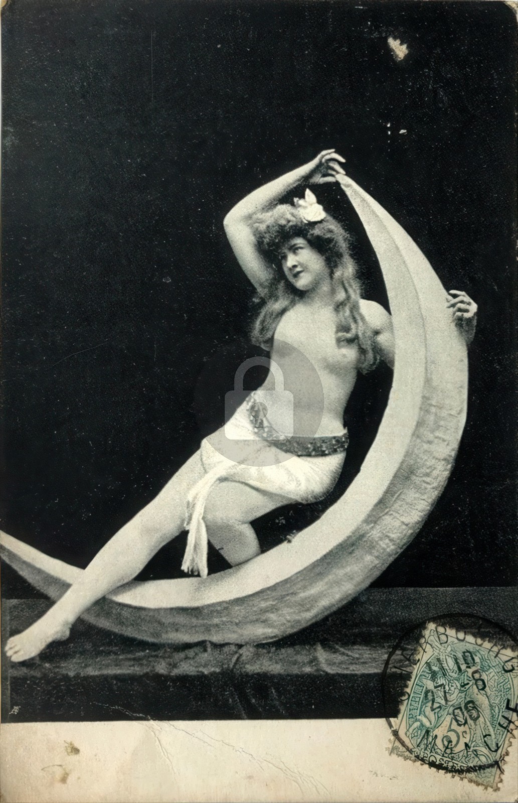 1906 Risque Glamour Woman Paper Moon RPPC Photo Postcard COPY