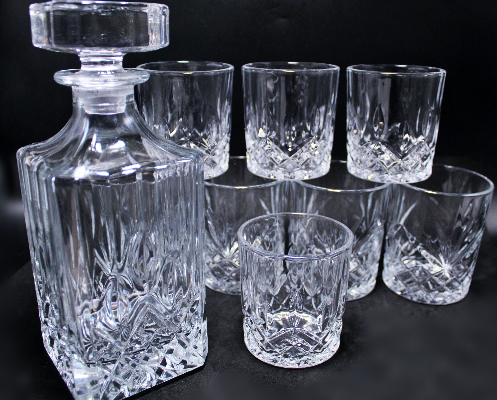 MCM Royal Crystal Rock Opera  Decanter 8 Old Fashioned Whiskey Glasses mix