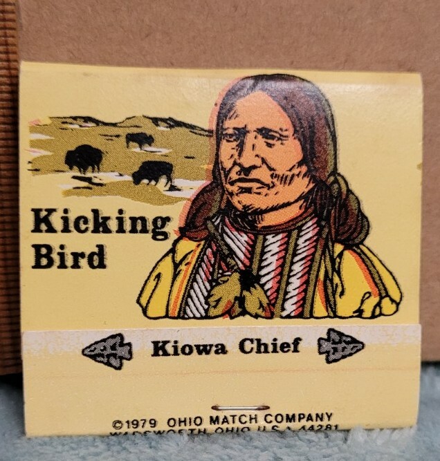 VINTAGE 1979 MATCHBOOK COVER COMMEMORATING KICKING BIRD KIOWA INDIAN CHIEF VINTAGE 1979 MATCHBOOK COVER COMMEMORATING KICKING BIRD KIOWA INDIAN CHIEF