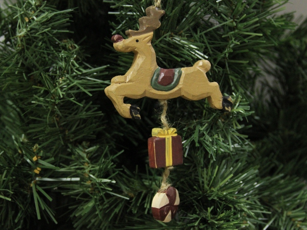 Rustic Rudolf the Reindeer Christmas Ornament, Wooden