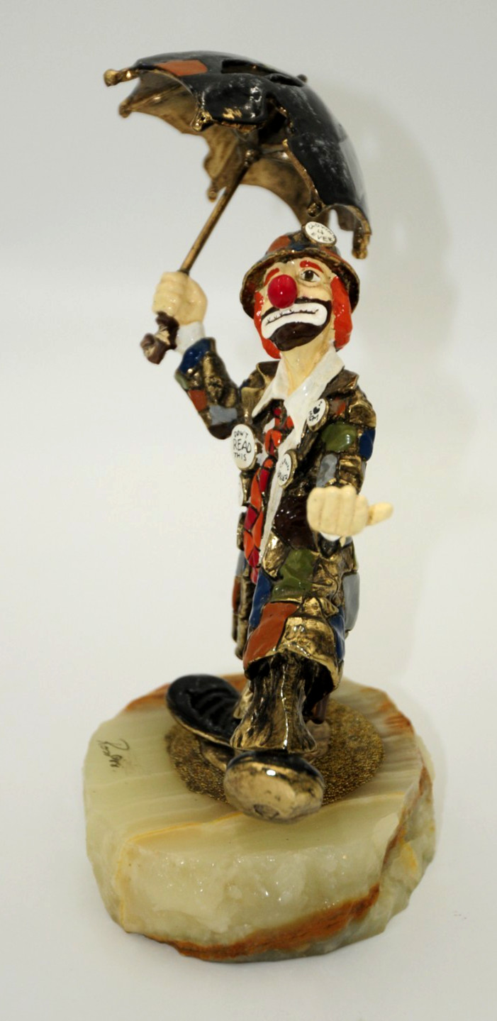 Ron Lee Clown with Umbrella 24K Gold Trimmed  on Onyx Base 1988 Signed