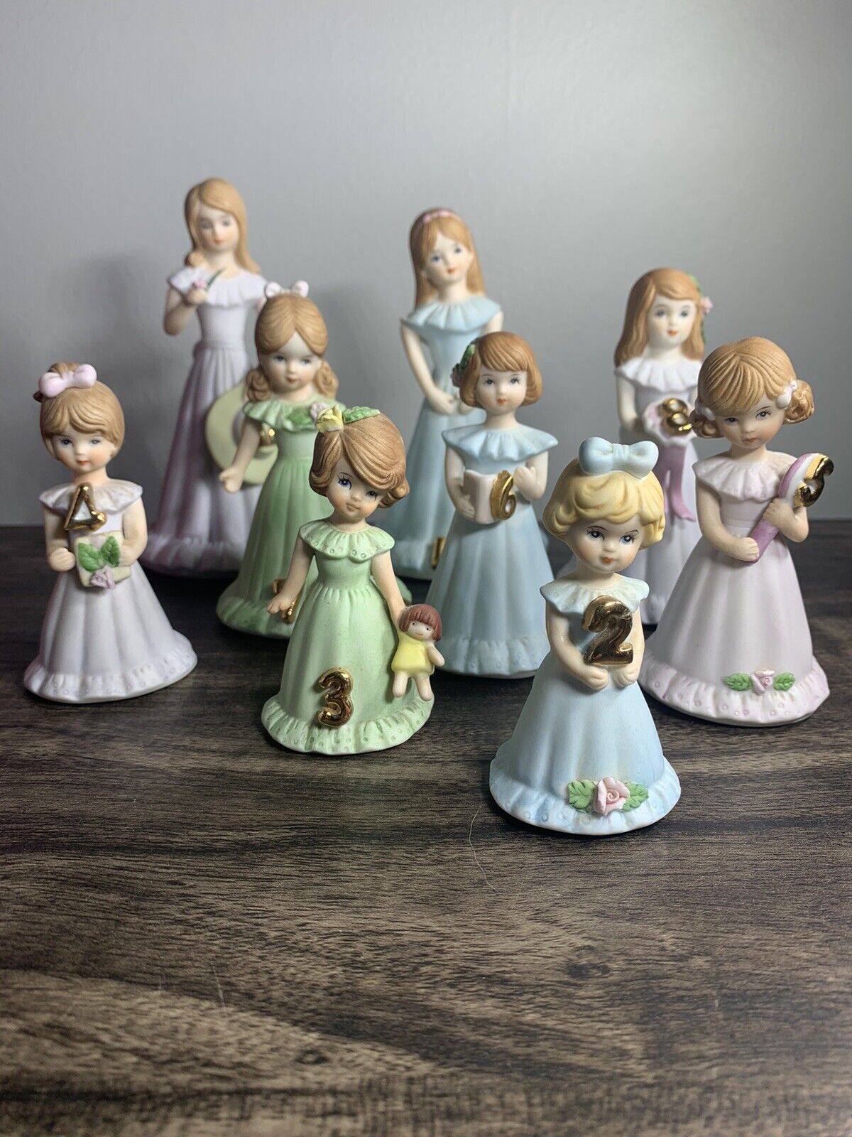 Vintage Enesco Growing Up Birthday Girls Ceramic Figurine Lot (Various Ages)
