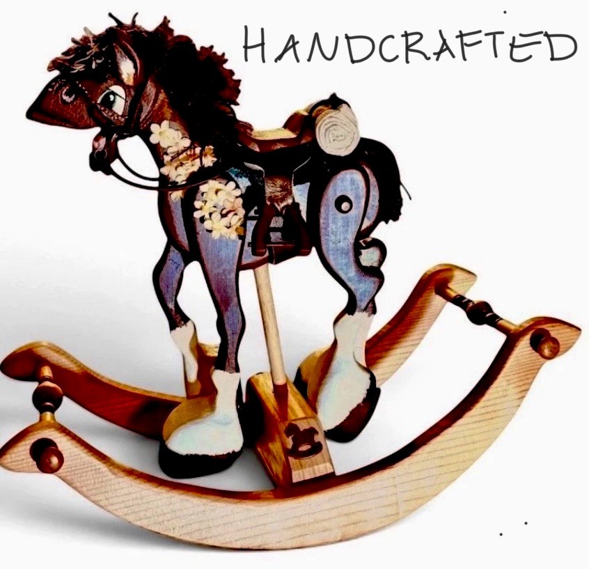 Vintage Handcrafted Wooden Rocking Horse Kinetic Folk Art Moving Legs Signed 18\