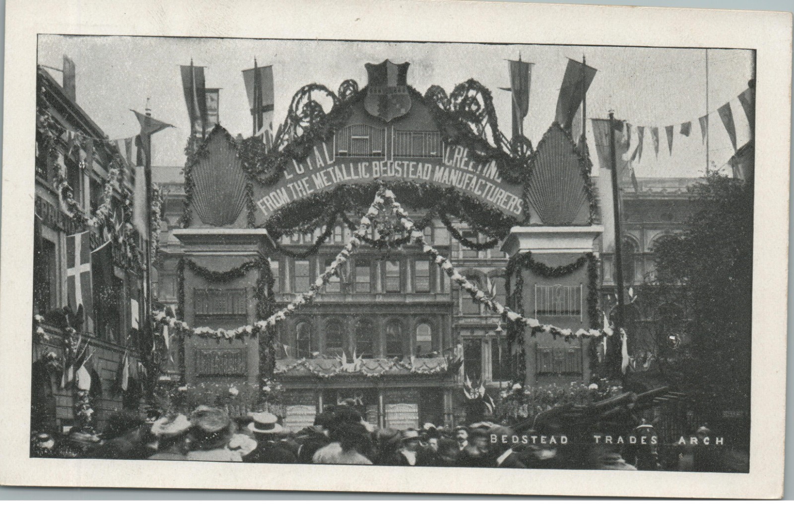 Birmingham UK 1909 Royal Visit King Edward VII Bedstead Trades Arch Postcard