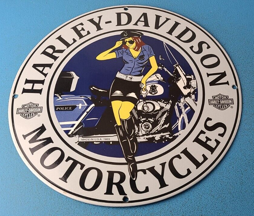 Vintage Harley Davidson Motorcycles Sign - Police Biker Gas Girl Porcelain Sign