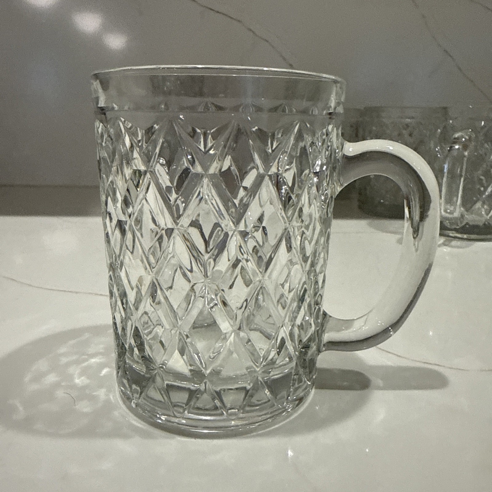 VTG Paul Sebastian Diamond Clear Glass Mug Set Of 6 Very Elegant Mugs