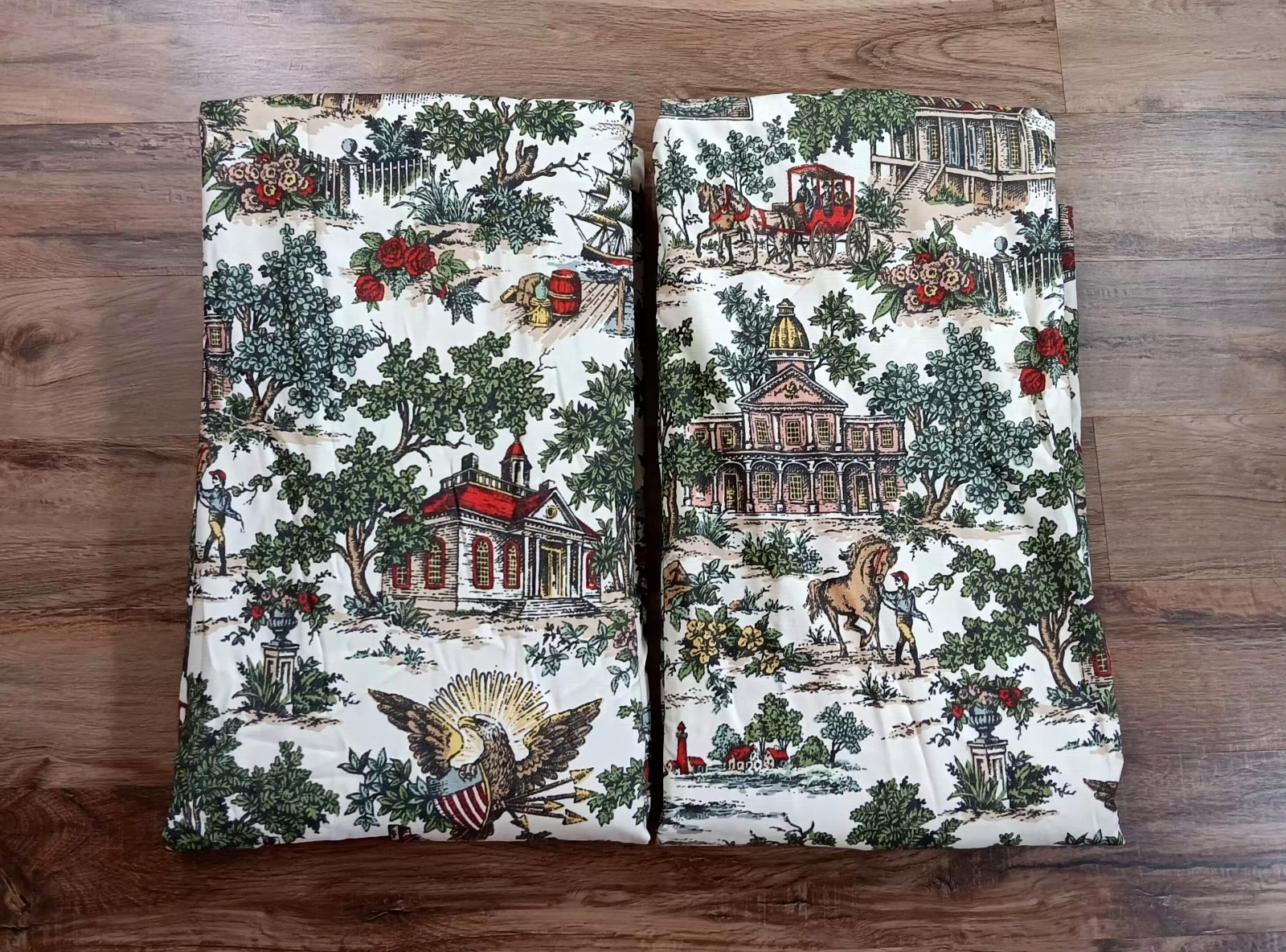 VTG Colonial Curtain Panels 2 Americana Patriotic Bicentennial Pleated JCPenney