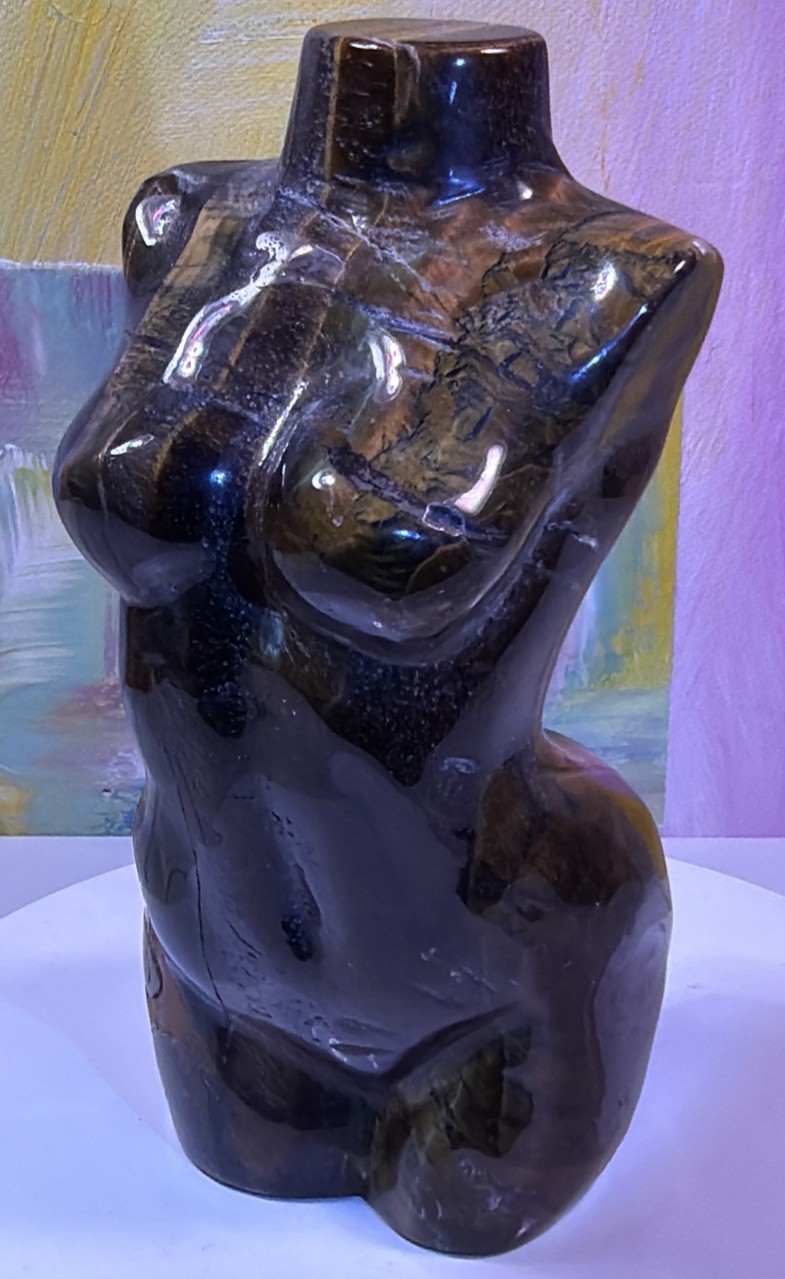 1.54 LB Natural Tiger Eye  agate crystal Hand Carved Lady’ Body model