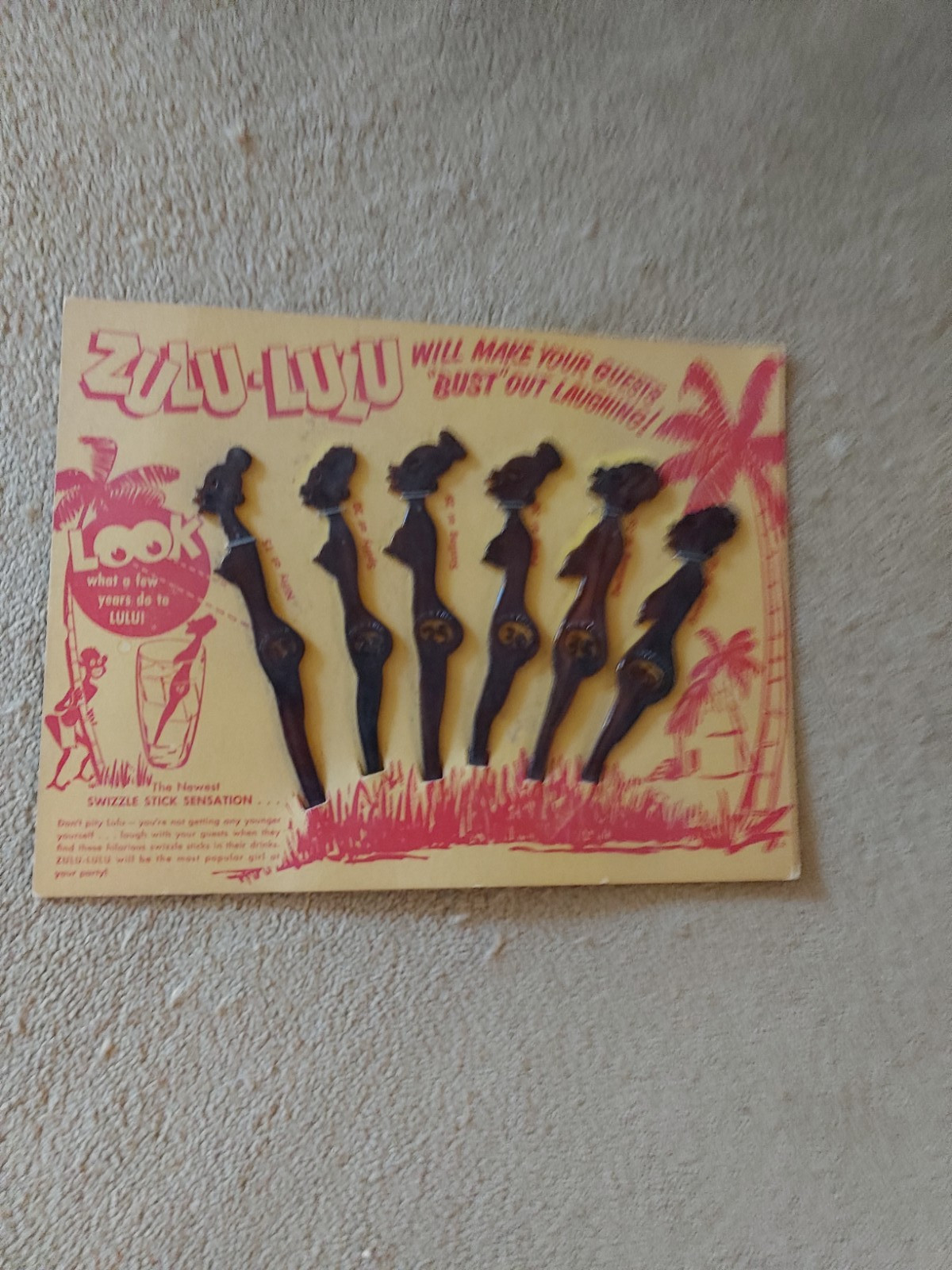 Vintage Zulu Lulu Swizzle Sticks Drink Mixer Cocktail Mid Century Tiki