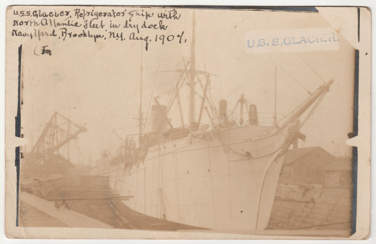 1907 USS Glacier Refrigerator Ship Brooklyn Navy Yard Great White Fleet RPPC