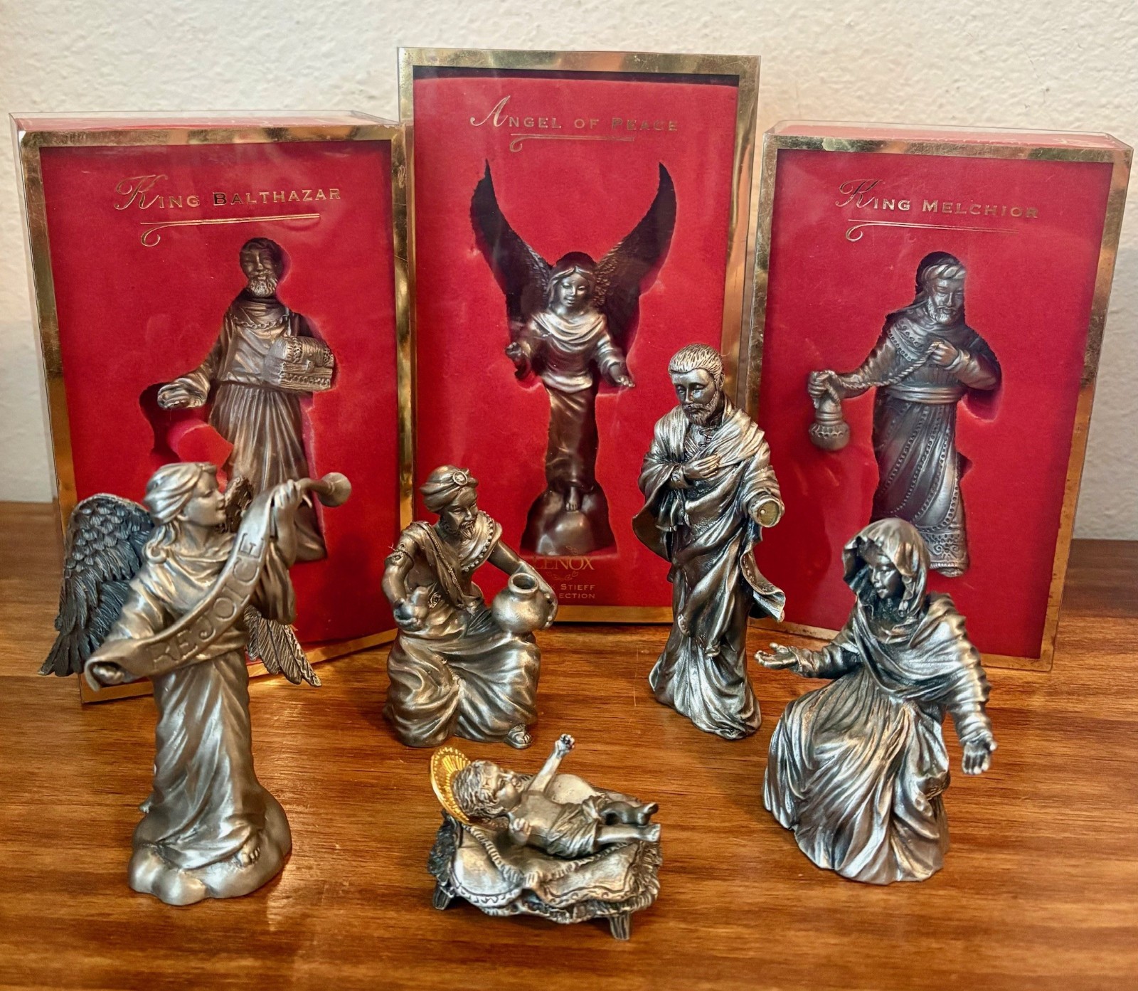 Vintage LENOX Kirk Stieff Pewter Christmas Nativity Set w Creche - 10 pcs