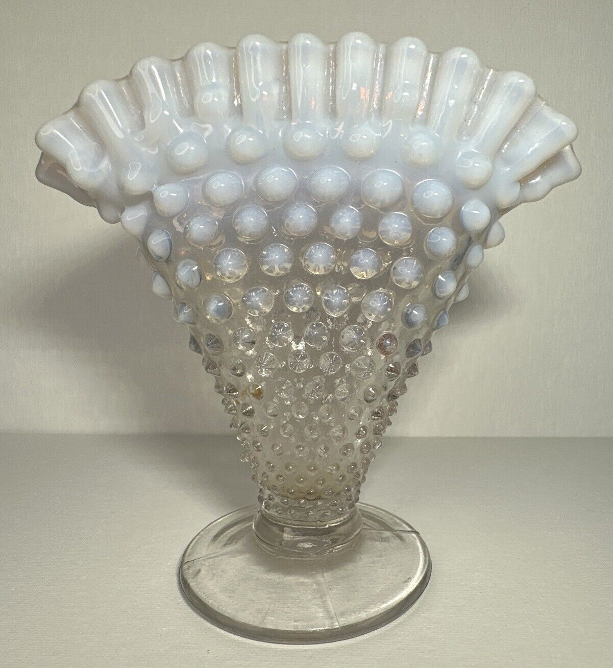 1939-1956 Fenton Opalescent 5.5 Inch Hobnail Fan Vase