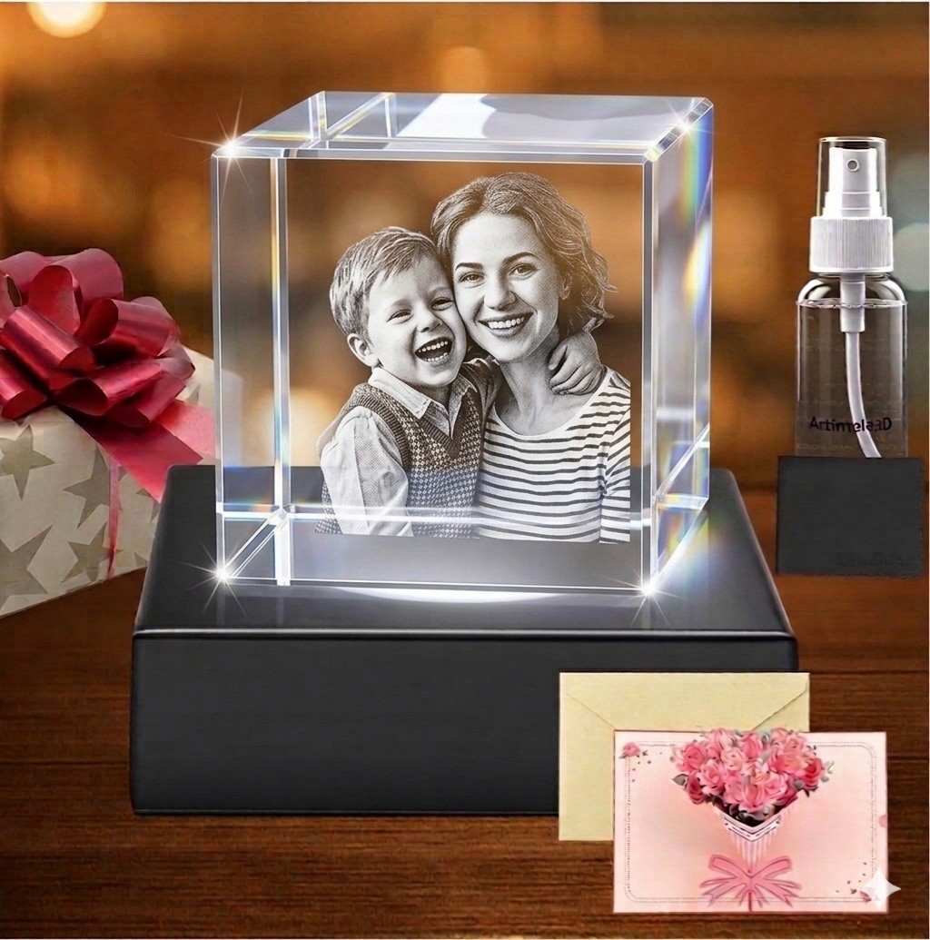 Large 3D Crystal Photo Gift with LED Base Custom Picture for Mom Wife. Mom Gift
