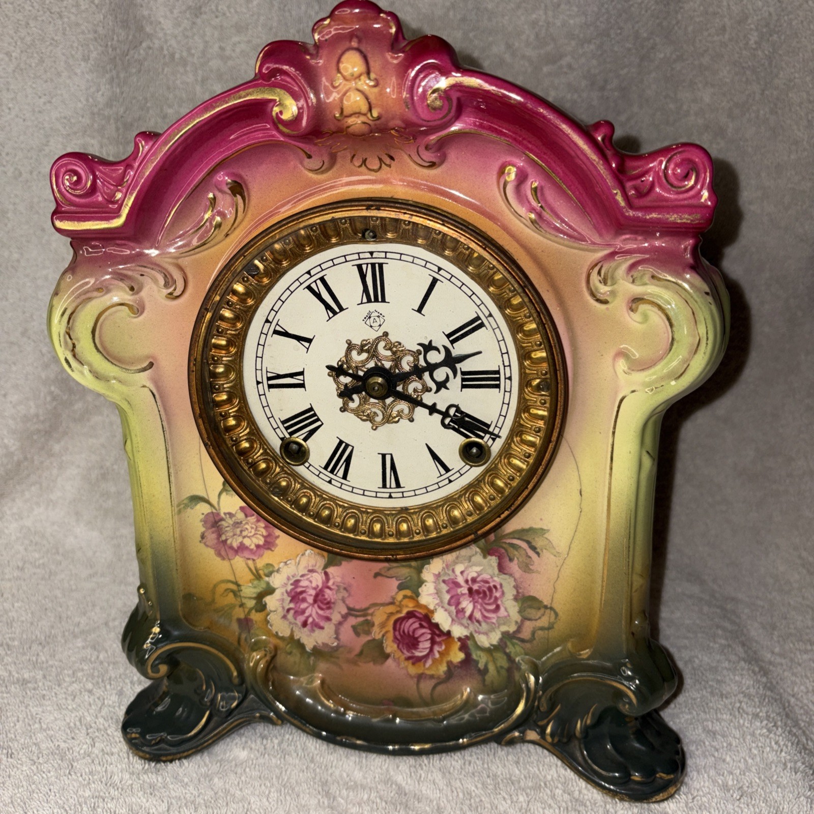 Antq A Royal Bonn Germany La Sedan Polychrome Gilt Floral Porcelain Clock Wrking Antq A Royal Bonn Germany La Sedan Polychrome Gilt Floral Porcelain Clock Wrking