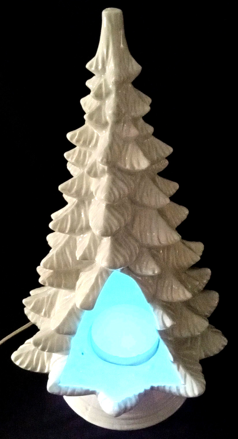 Vintage 1978 Sittre Ceramics Blue & White Ceramic Christmas Tree Lighted Display