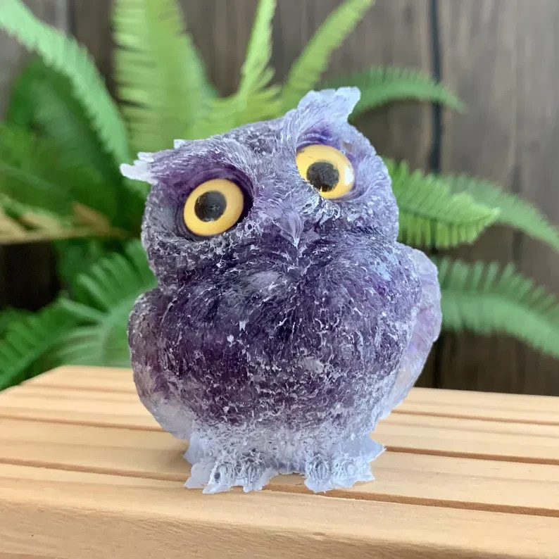 Natural Amethyst Crystal Orgone Owl Figurine Statue Carving Home Decor 2.5