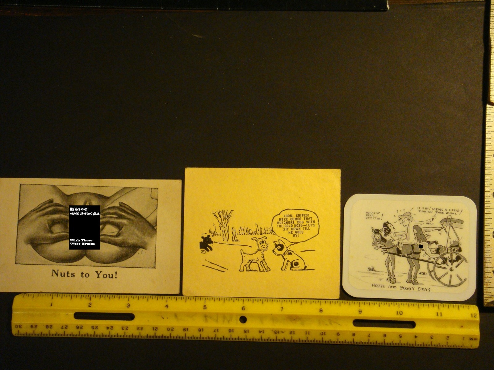 Rare Vtg 1940's Adult Humor Risque Cards Comic Dog Man Happy Horse Graphic Nude