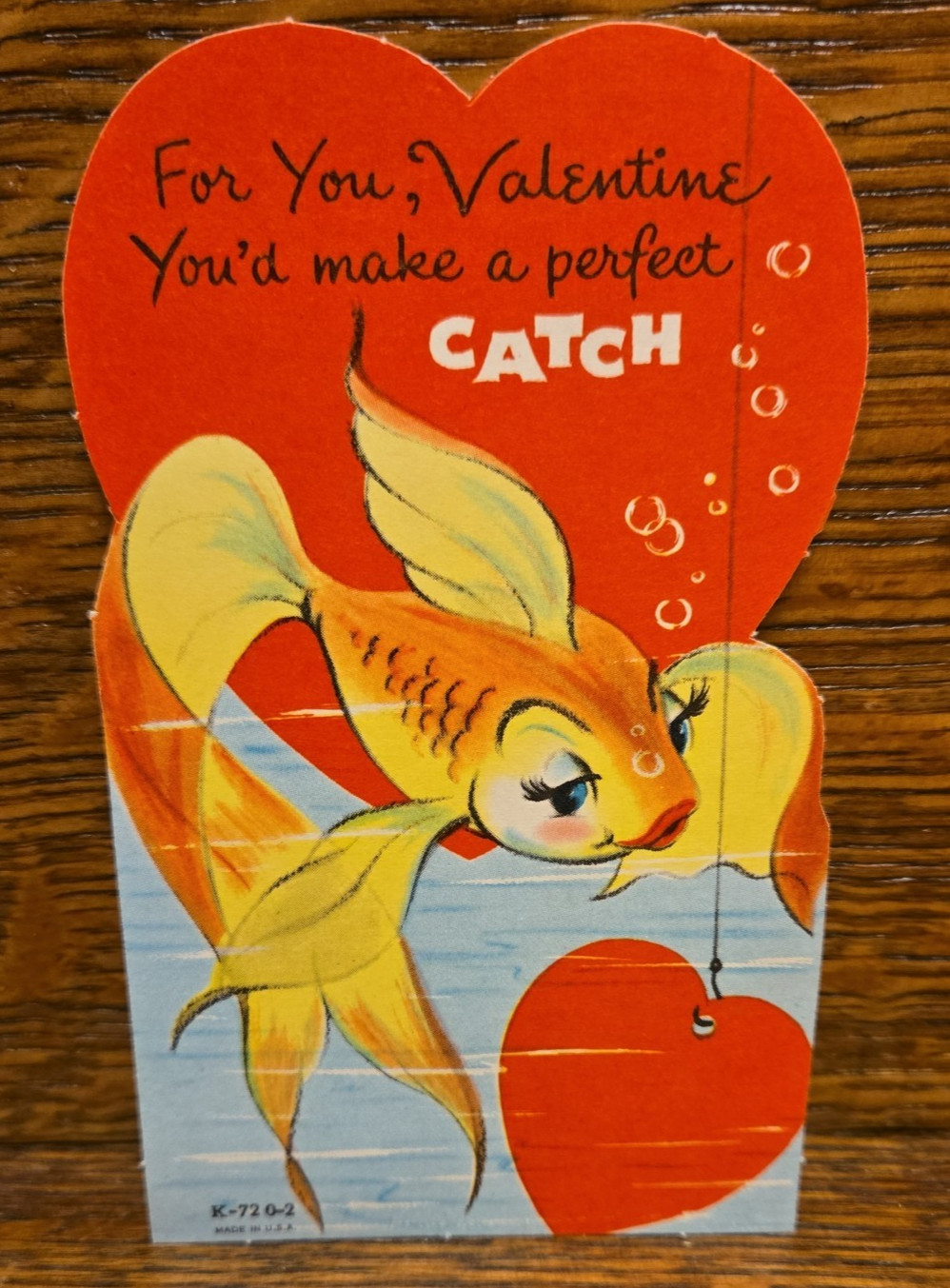 Vintage Anthropomorphic Valentine Card -Goldfish with Lashes & Lipstick