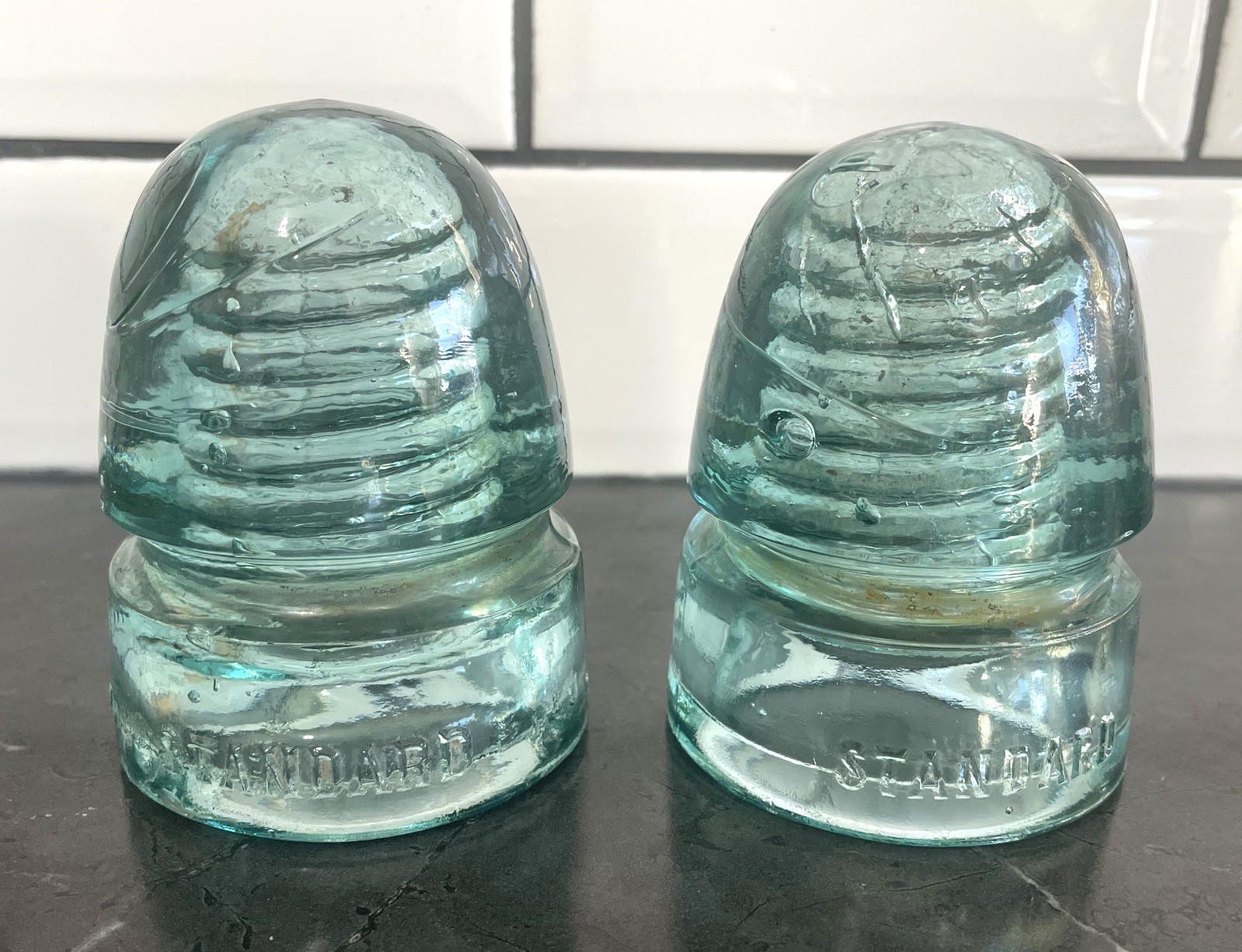Vintage, 2, Standard, Aqua Glass Insulators, CPR, Canadian Pacific Railway, RARE Vintage, 2, Standard, Aqua Glass Insulators, CPR, Canadian Pacific Railway, RARE