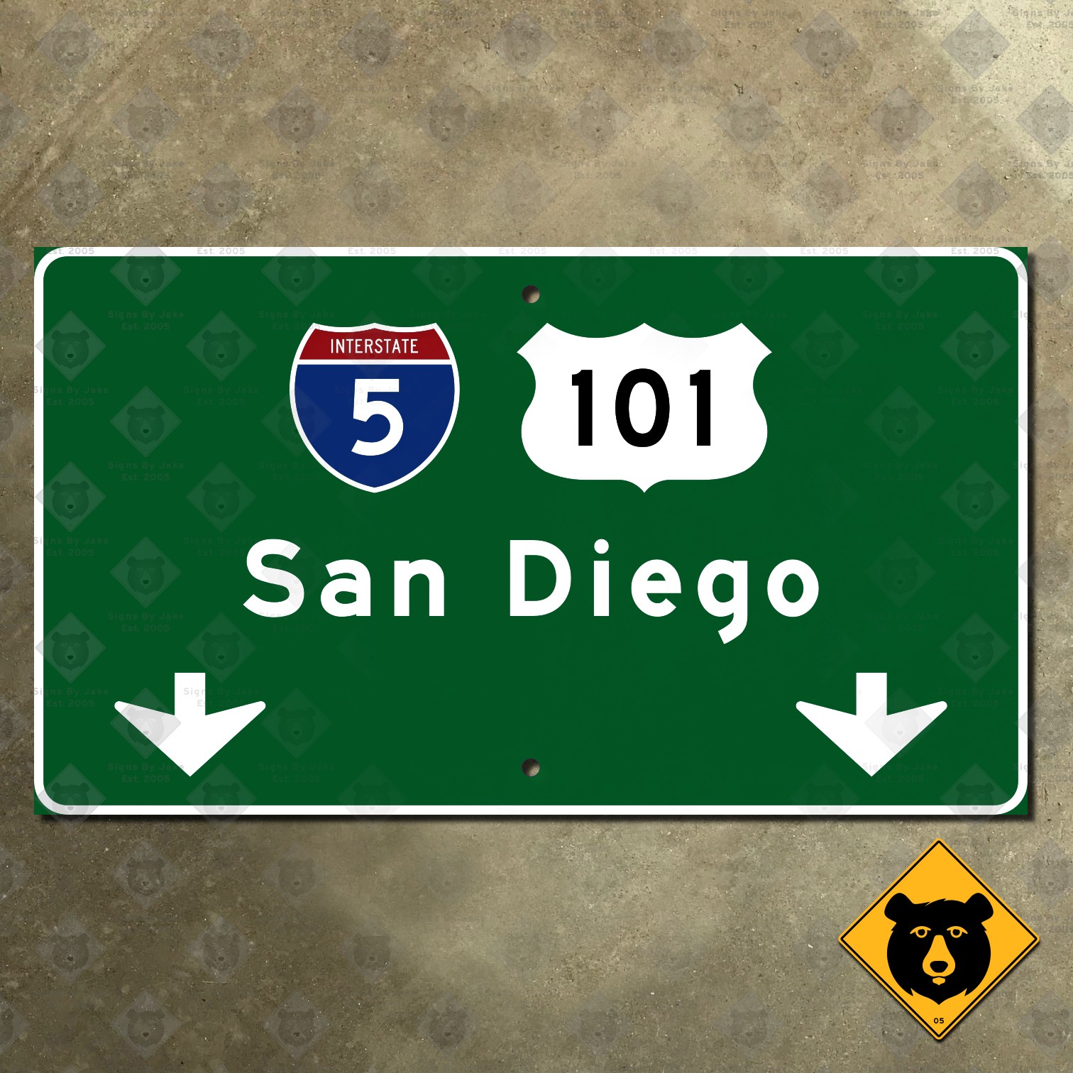 California Interstate 5 US Route 101 San Diego freeway highway road sign 21x12