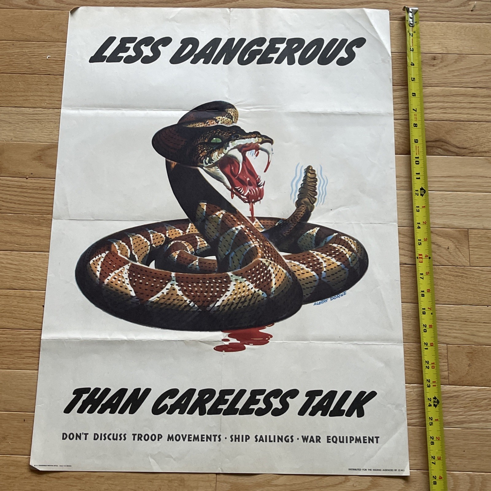 Original 1944 WWII WW2 poster: “Less Dangerous than Careless Talk