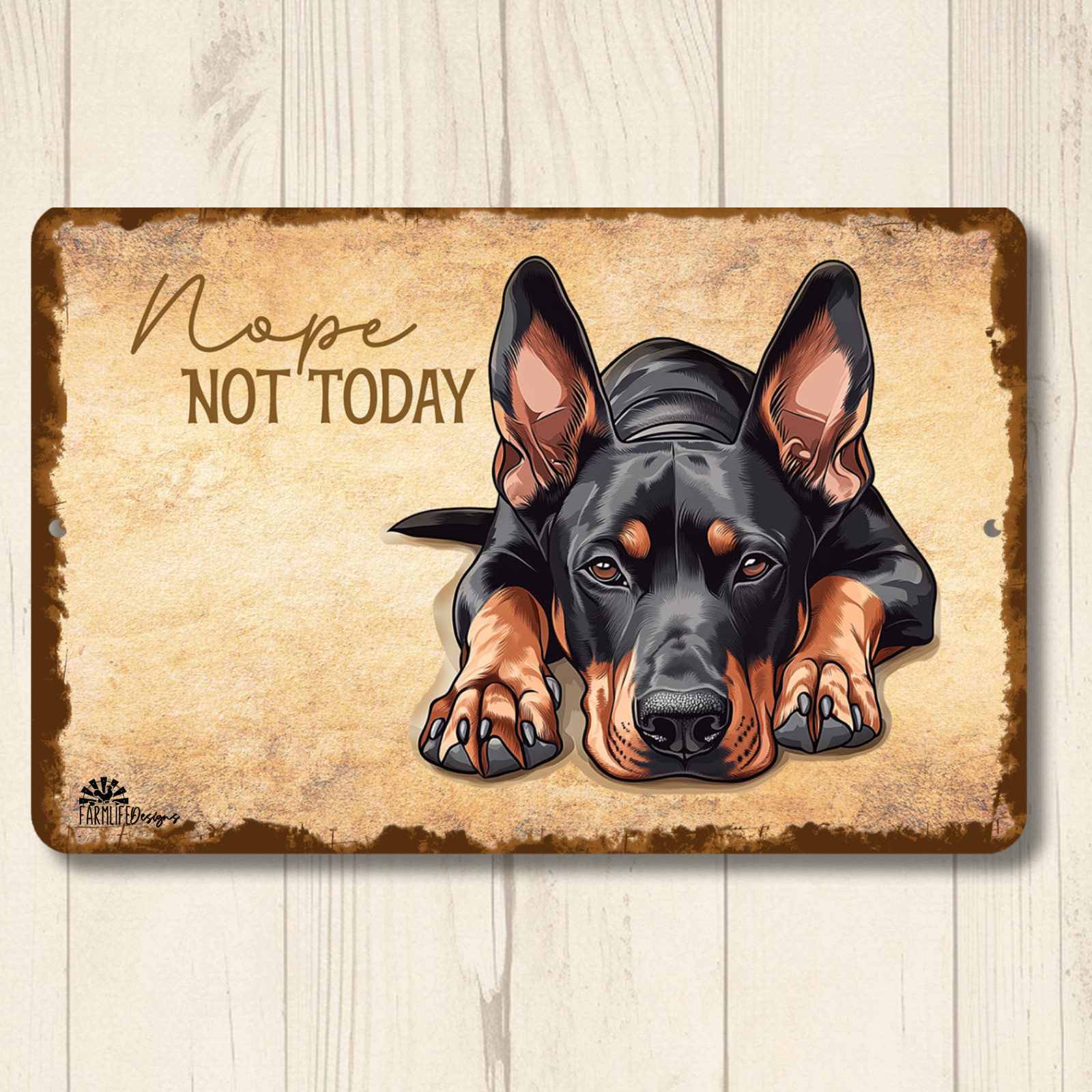 Doberman Sign nope not today funny dog handmade metal tin wall art decor gift