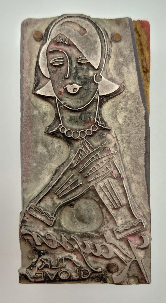 Vintage Kayser Silk Glove Advertising Letterpress Printing Block Art Deco