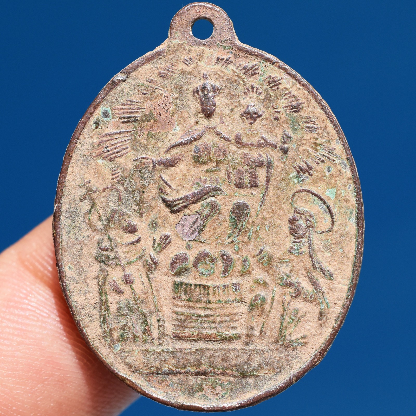 ANTIQUE ROSARY VIRGIN RELIGIOUS MEDAL RARE MARIAN MONOGRAM MEDALLION