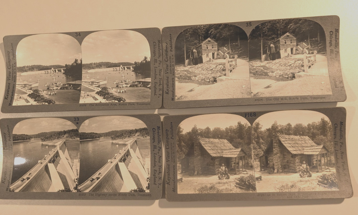 (4) Tennessee Keystone Stereoview Photo Norris Dam Cabin Cumberland Gap