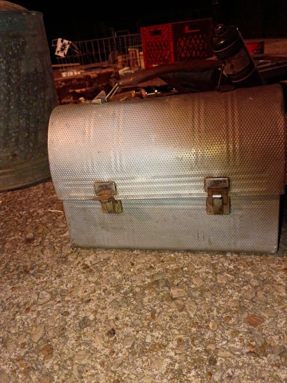 Vintage Galvanized Metal Tool Box Chest w/ Tray, Dome Lid & Front Latches