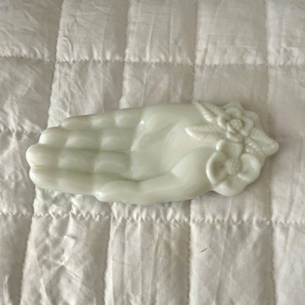 Avon White Ceramic Hand Shaped Trinket Vanity Tray with Floral Design