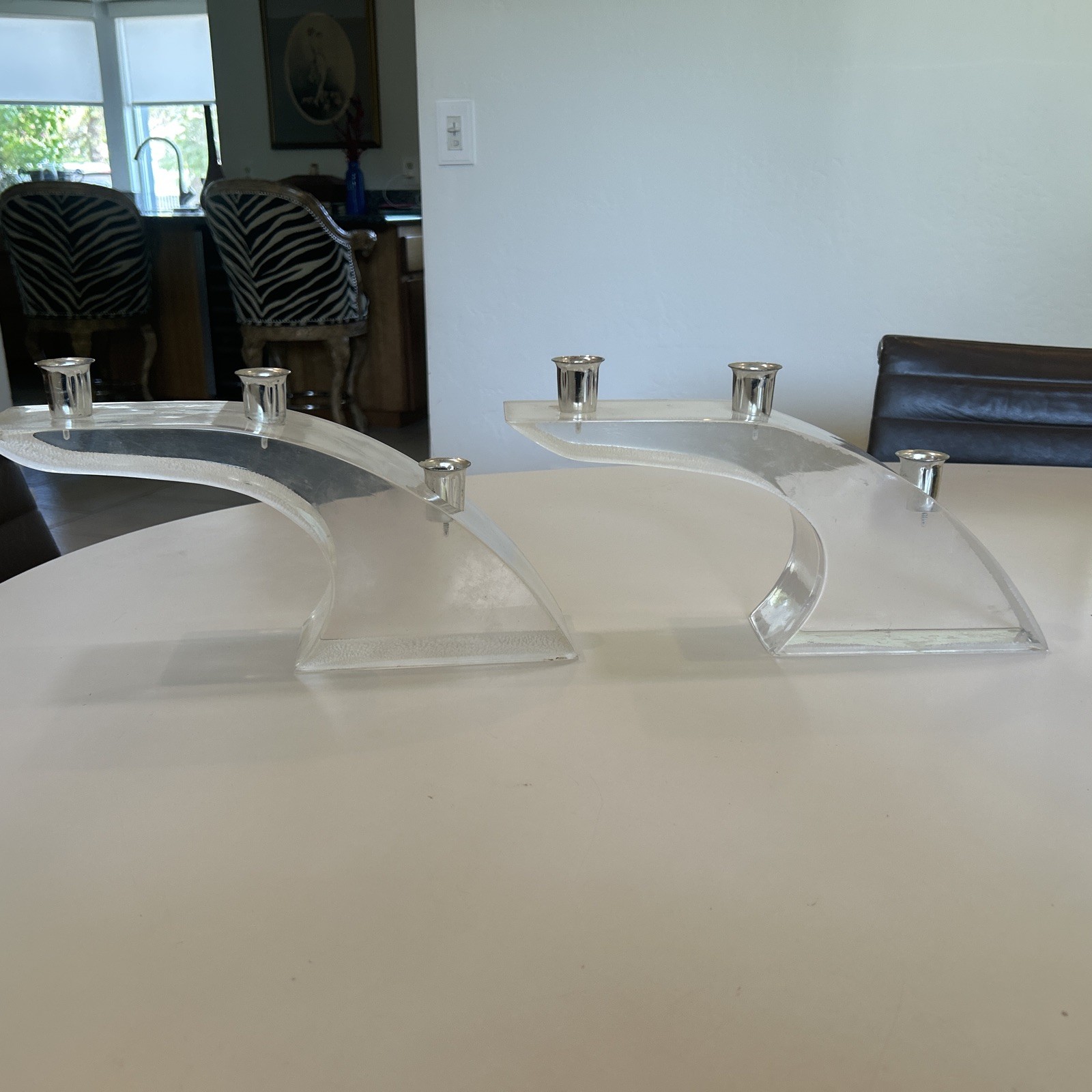 Vtg MCM Lucite & Chrome  6 Taper  Monumental Candleholders WOW