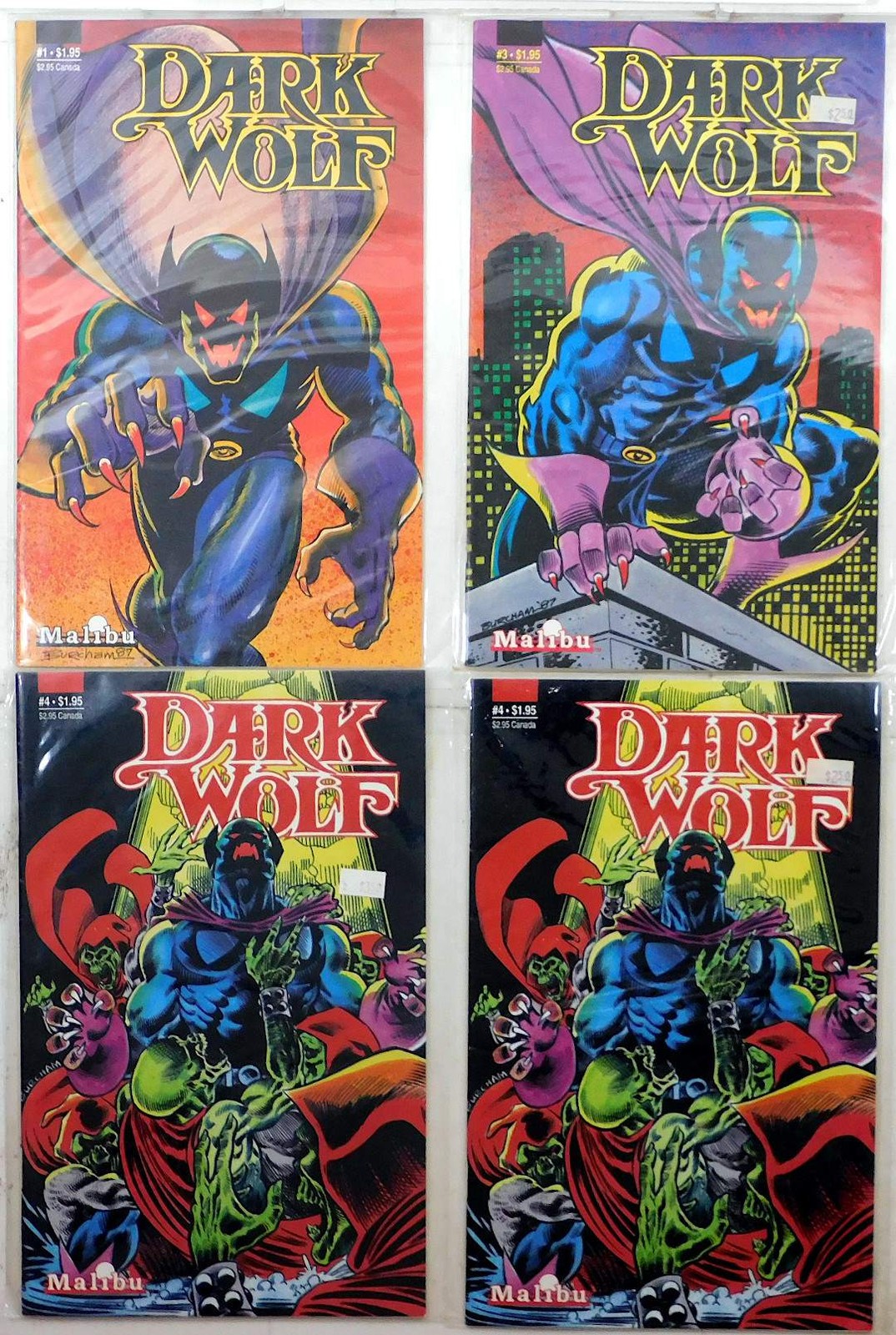 Dark Wolf Lot of 4 #1, 3, 4 x2 (1987) Malibu Comics 1st Print Comic Books