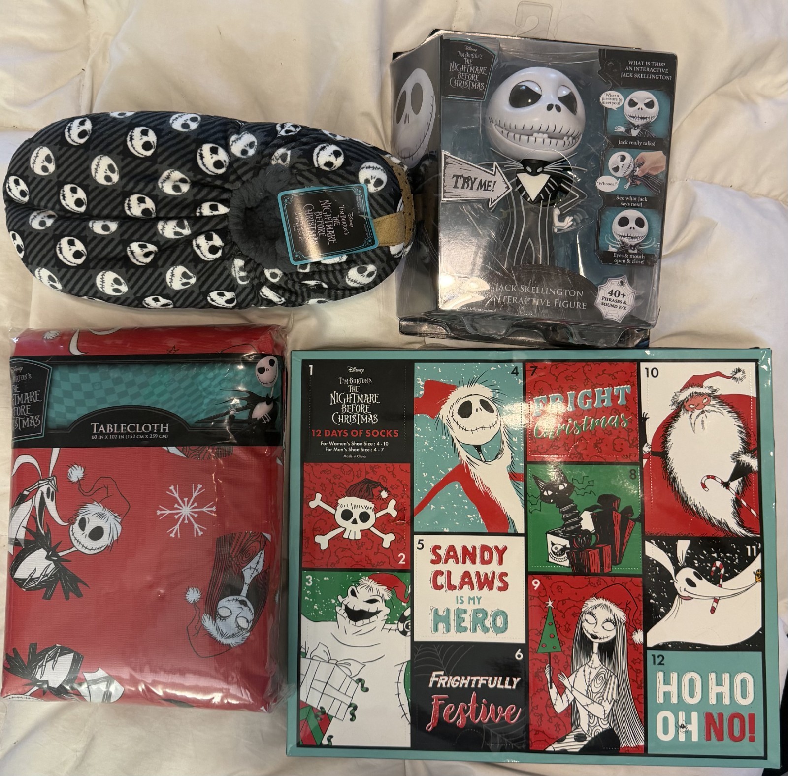 NEW LOT Nightmare Before Christmas Jack Interactive Figure Tablecloth Slipper NEW LOT Nightmare Before Christmas Jack Interactive Figure Tablecloth Slipper