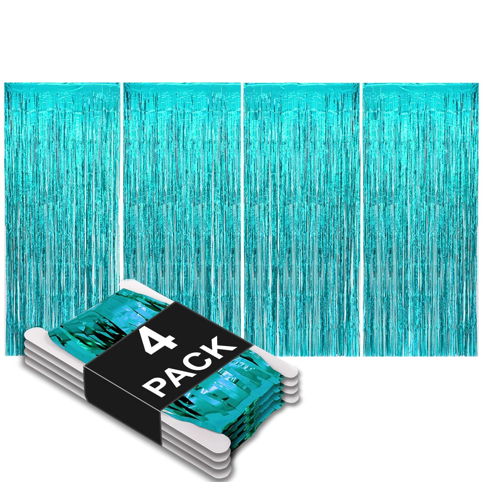 Allgala 4-Pack Turquoise Metallic Tinsel Party Curtain 3.3x8.2 ft Backdrop