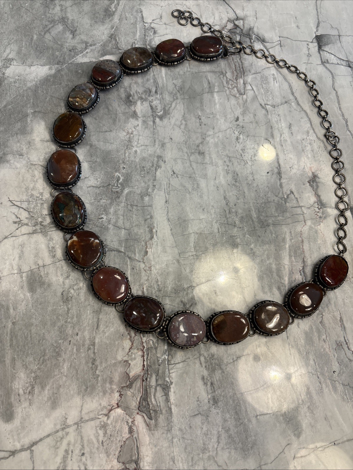 Vintage Boho Southwestern Navajo Smooth Stone Agate Belt 25.5”-41”