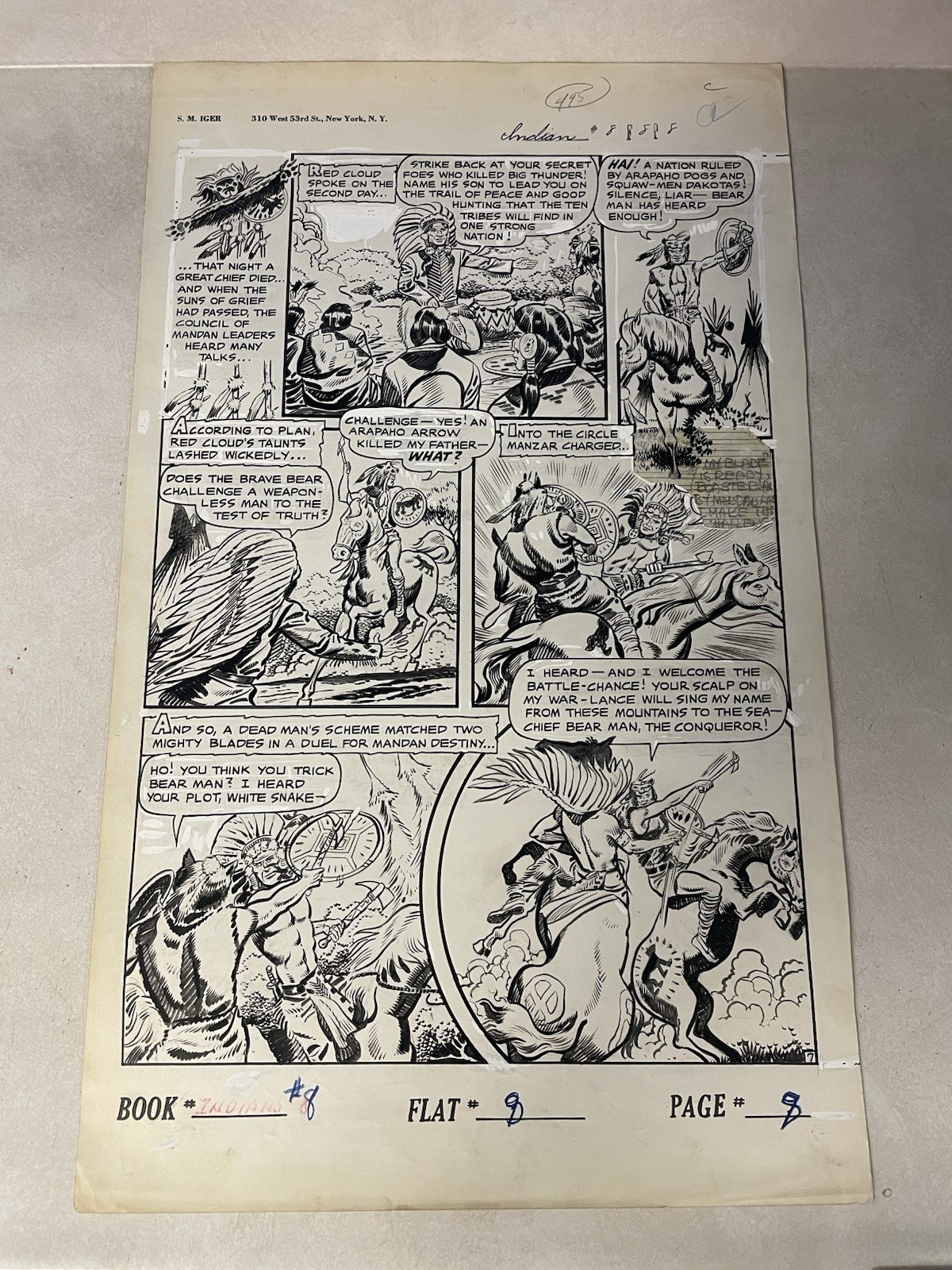 INDIANS #8 original comic book art 1951 DETAILED BATTLE SCALP WHITE SNAKE IGER