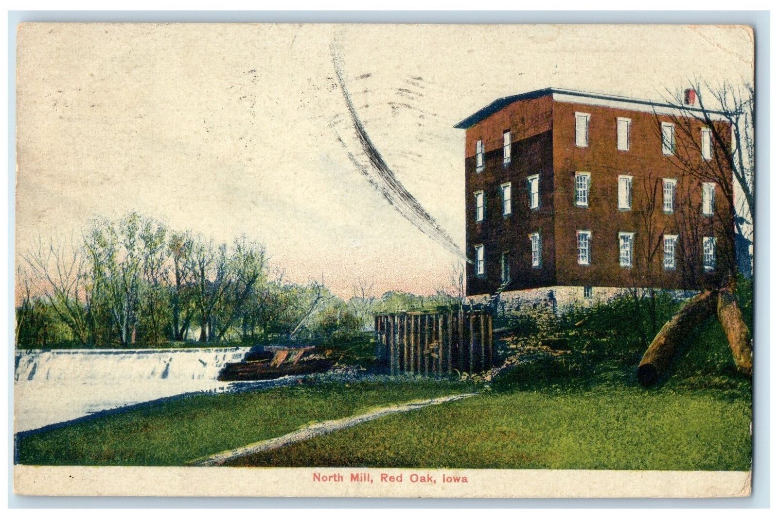 1908 North Mill House Falls Scene Red Oak Iowa IA Posted Chariton IA Postcard