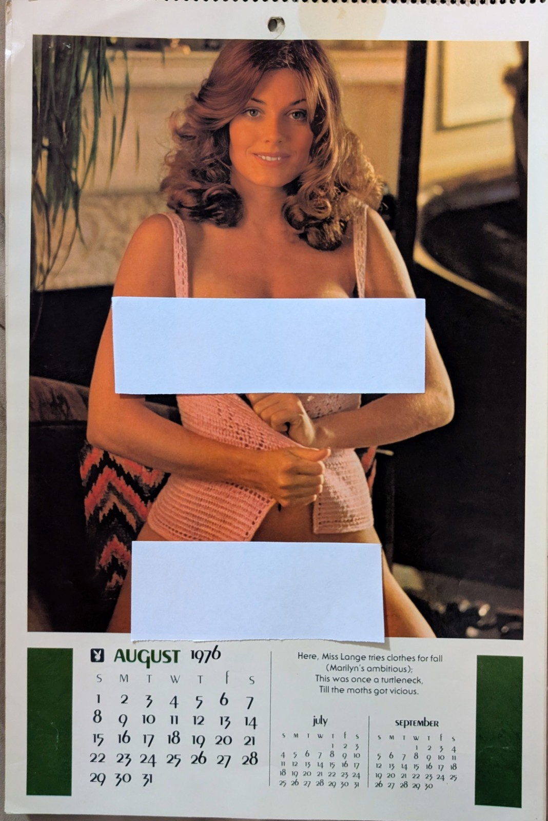 Vintage Playboy August 1976 Full Size Calendar Page Featuring Model Marilyn...