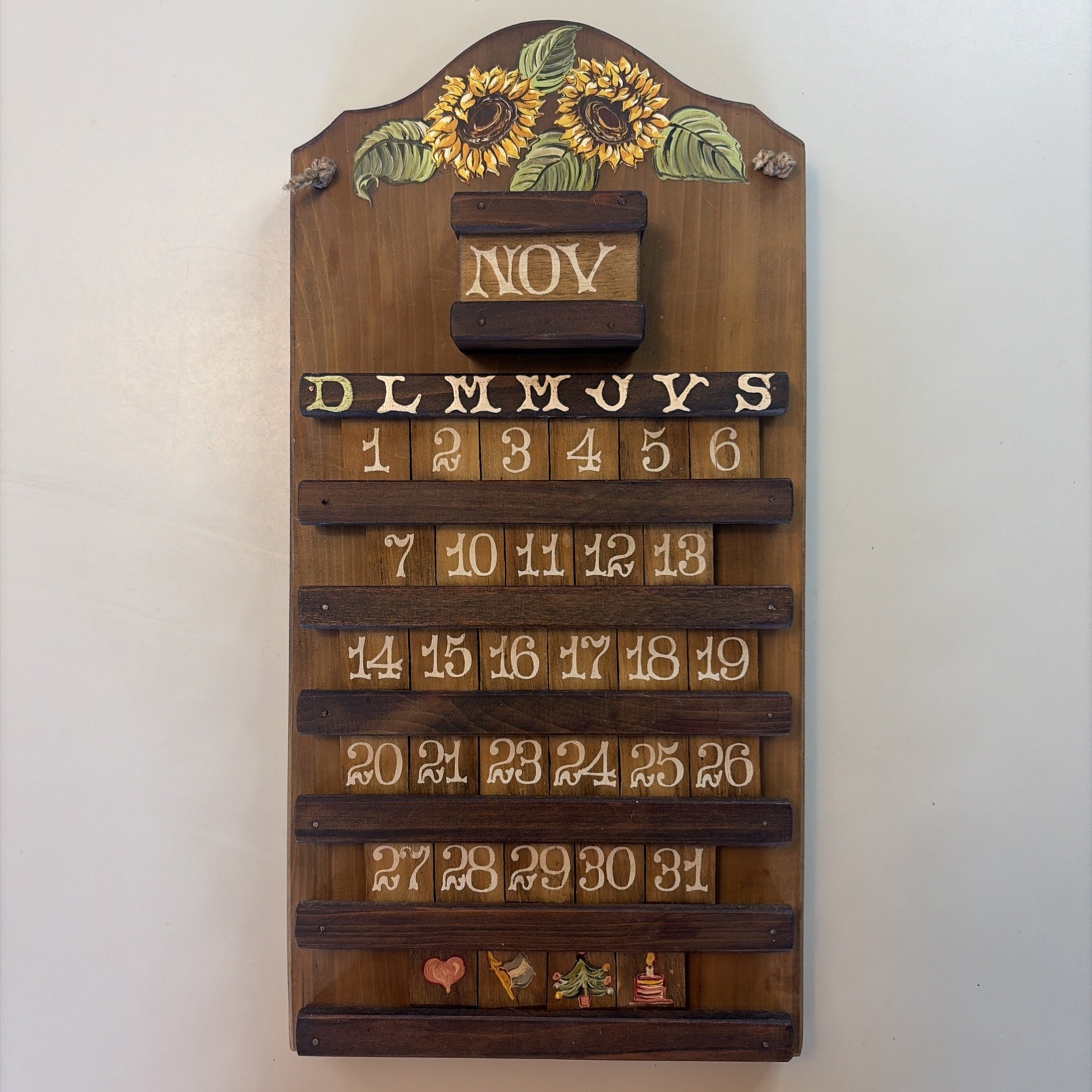 Vintage Sunflower Perpetual Wood Calendar Hanging Cottagecore Farmhouse Spanish