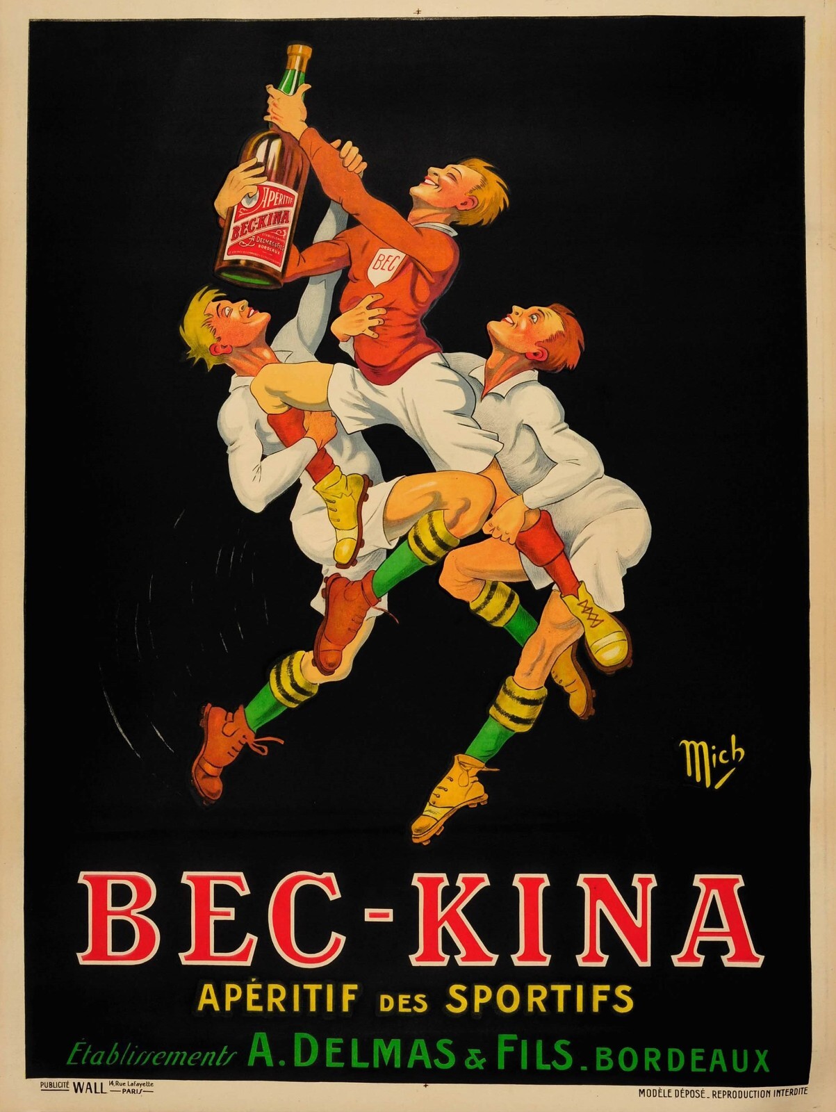 Rugby Players in Apertif Ad - 1910 Vintage Color - Photo Print 5 x 7 inch