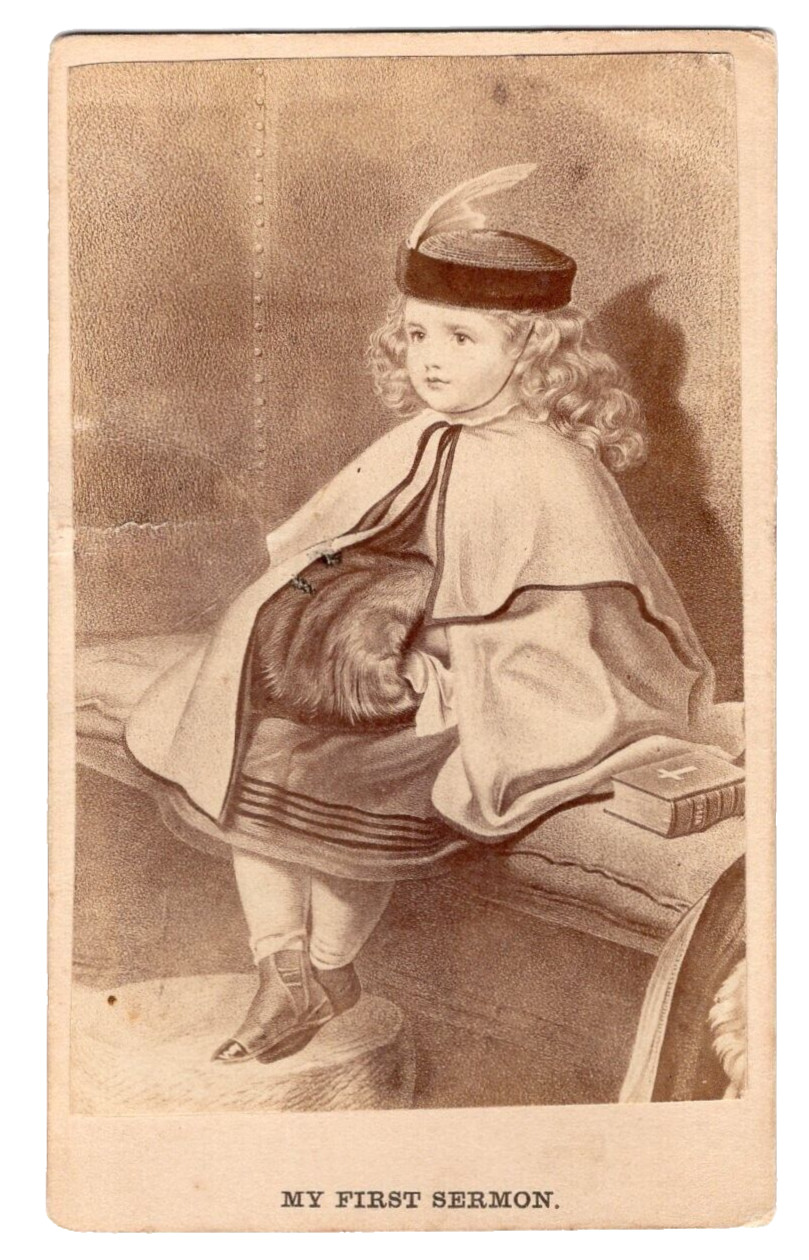 “MY FIRST SERMON” Victorian Art Album Filler Girl Muff Bible VG+ CDV “MY FIRST SERMON” Victorian Art Album Filler Girl Muff Bible VG+ CDV