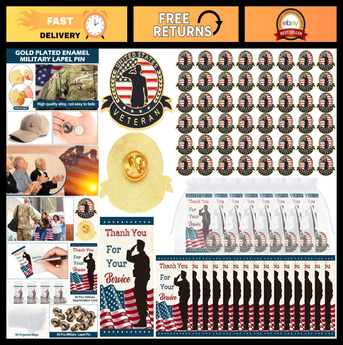 150 Pcs Veterans Day Pins Bulk - Patriotic Military Lapel Pins for Events