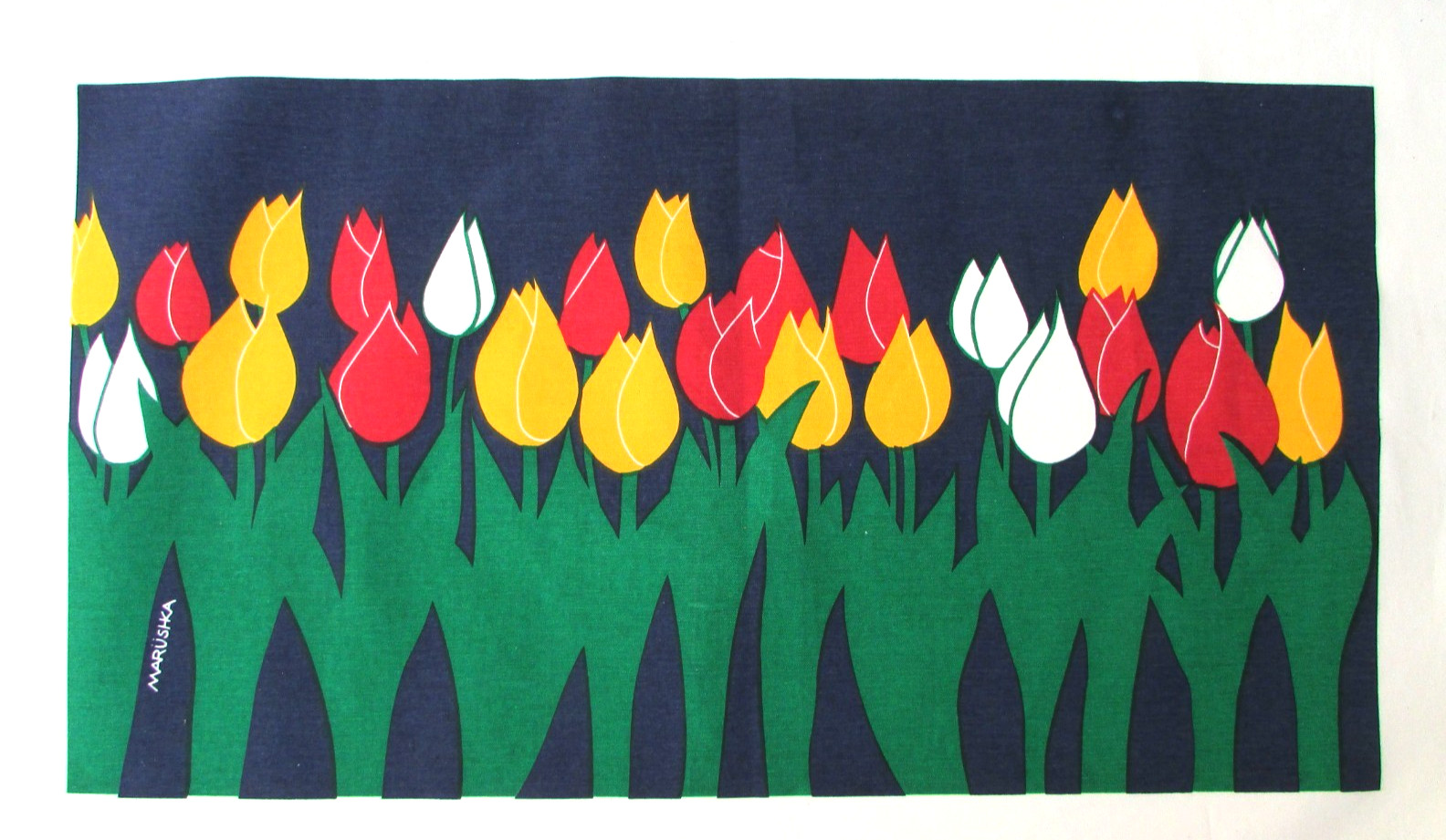 Vintage Marushka Yellow Red & White Tulip Time Floral Fabric Panel