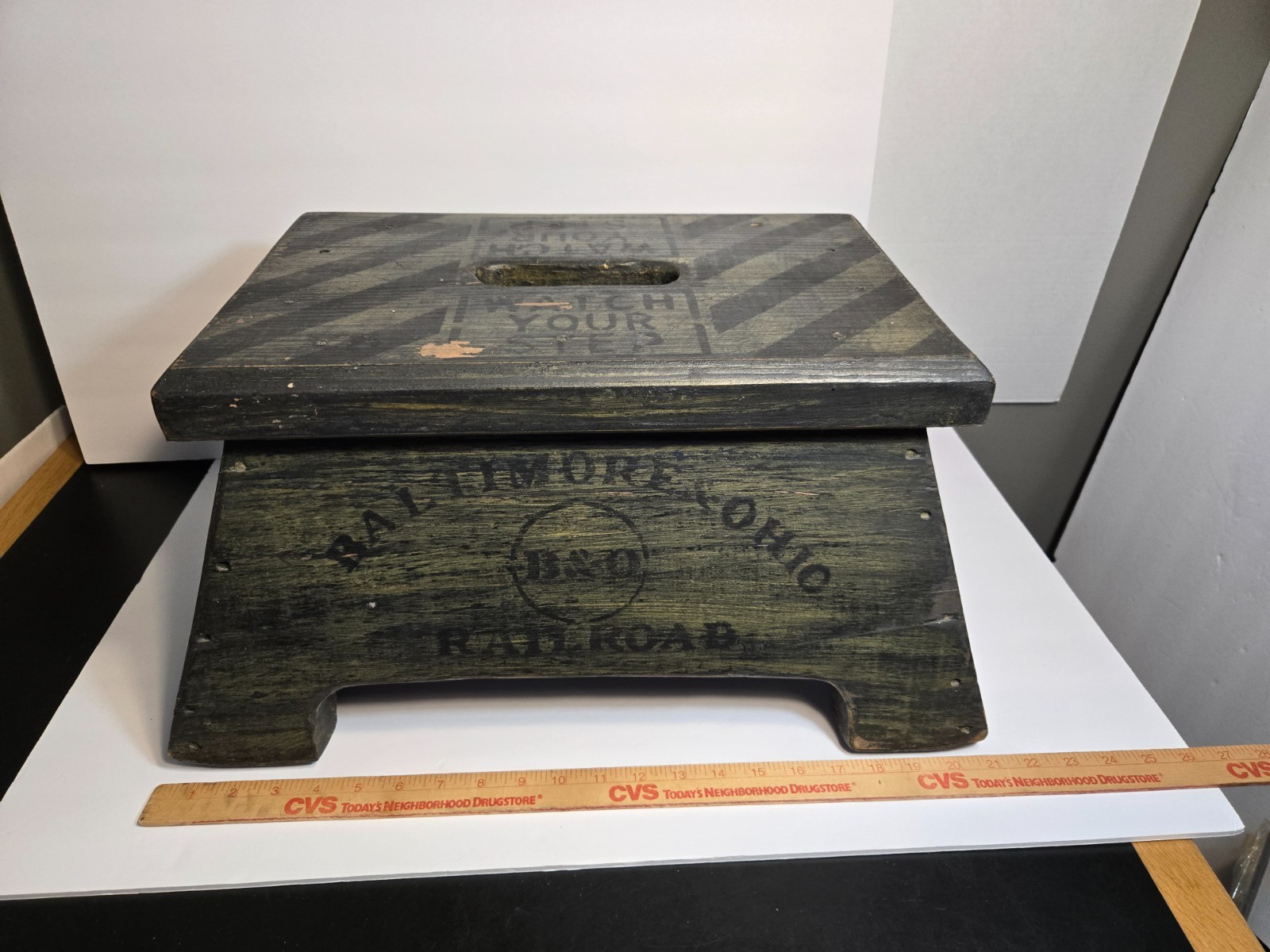 Vintage Baltimore & Ohio B & O Railroad Wood Step Stool circa 1920's